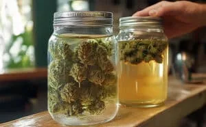 Dried cannabis buds after completing the water curing process, highlighting reduced chlorophyll and smoother texture.